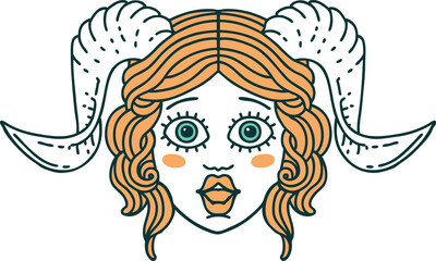 Retro Tattoo Style tiefling character face