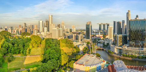 .Singapore, panoramic view of the river and skyline