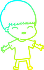 cold gradient line drawing of a happy cartoon boy