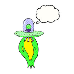 freehand drawn thought bubble cartoon flying saucer