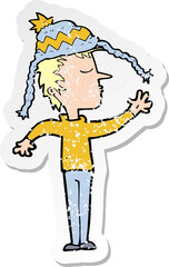 retro distressed sticker of a cartoon boy in hat