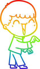 rainbow gradient line drawing of a cartoon happy man