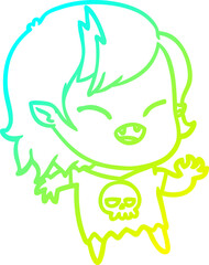 cold gradient line drawing of a cartoon laughing vampire girl