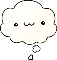 happy cartoon expression with thought bubble in smooth gradient style