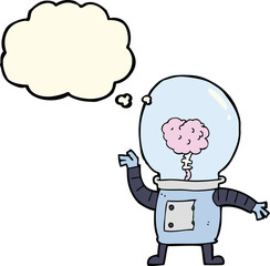 cartoon robot cyborg with thought bubble