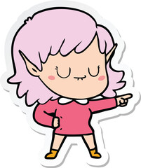 sticker of a happy cartoon elf girl