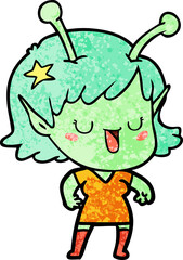 happy alien girl cartoon laughing