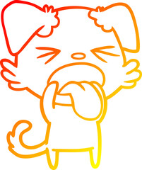 warm gradient line drawing of a cartoon disgusted dog