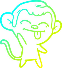cold gradient line drawing of a funny cartoon monkey waving