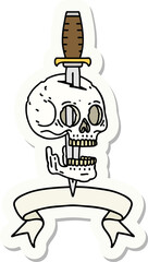 tattoo style sticker with banner of a skull