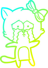 cold gradient line drawing of a cartoon cat