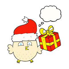 freehand drawn thought bubble cartoon  christmas owl