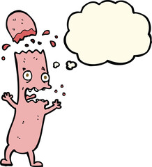 cartoon undercooked sausage with thought bubble