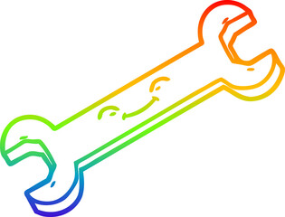 rainbow gradient line drawing of a cartoon spanner