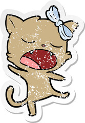 distressed sticker of a cartoon singing cat