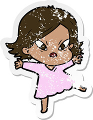 distressed sticker of a cartoon stressed woman