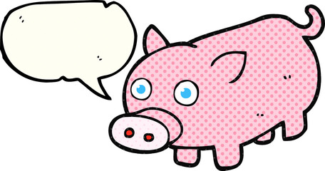 freehand drawn comic book speech bubble cartoon piglet