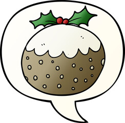 cartoon christmas pudding with speech bubble in smooth gradient style