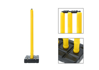 yellow and black plastic crickets wickets or stumps set isolated