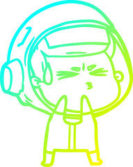 cold gradient line drawing of a cartoon stressed astronaut