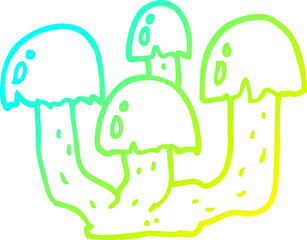 cold gradient line drawing of a cartoon mushrooms