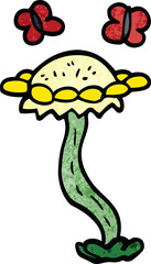 cartoon doodle flower and butterflies