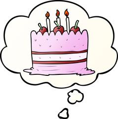 cartoon cake with thought bubble in smooth gradient style