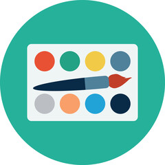 set of watercolor paints and brushes