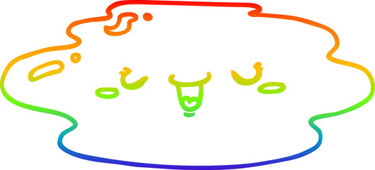 rainbow gradient line drawing of a cartoon puddle with face