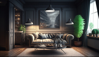 Most popular top types living room interior design AI Generated image - obrazy, fototapety, plakaty
