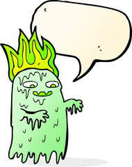 cartoon spooky ghost with speech bubble