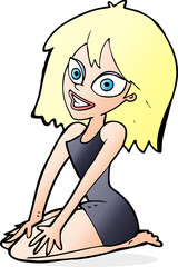cartoon happy woman in dress