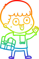 rainbow gradient line drawing of a cartoon man staring
