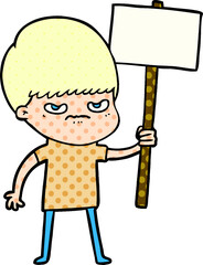 angry cartoon boy protesting