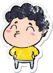 distressed sticker of a cartoon man pouting