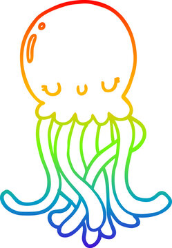 recommend clip art: rainbow gradient line drawing of a cute cartoon jellyfish