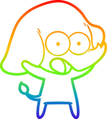 rainbow gradient line drawing of a cute cartoon elephant