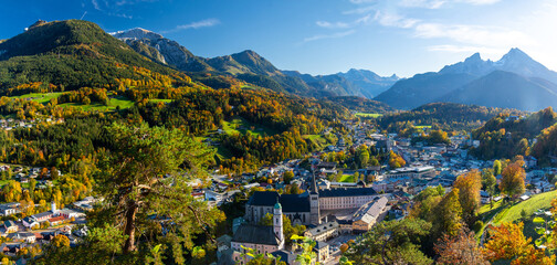 view on Berchtesgaden during autumn in Bavaria in Germany - 689283038