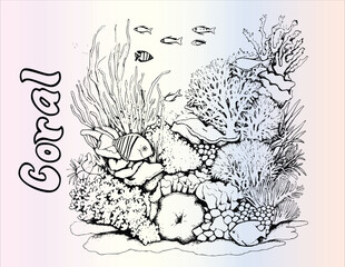Coral Reef Coloring Page Drawing For Kids