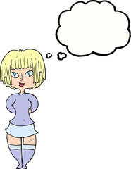 freehand drawn thought bubble cartoon happy woman