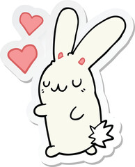 sticker of a cartoon rabbit in love