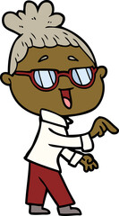 cartoon happy woman wearing spectacles