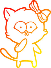warm gradient line drawing of a cartoon cat