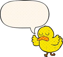 cartoon duck with speech bubble in comic book style