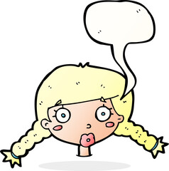 cartoon confused female face with speech bubble