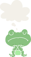 cartoon frog with thought bubble in retro style
