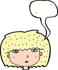 cartoon female face with speech bubble