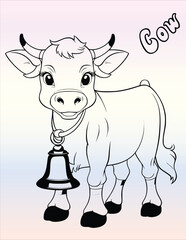 Cow With Bell Coloring Page for Kids