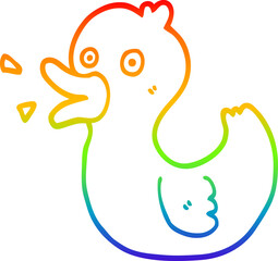 rainbow gradient line drawing of a cartoon quacking duck