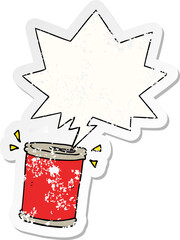cartoon soda can with speech bubble distressed distressed old sticker